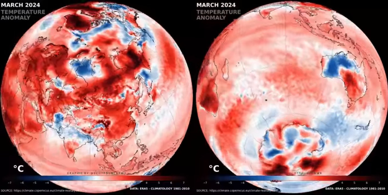 Anomalia średniej temperatury marca 2024 r. 