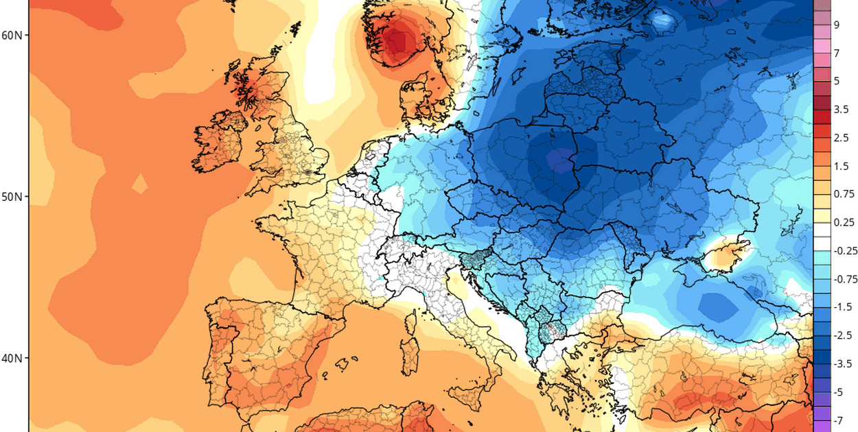 Mapa: Prognozowana anomalia temperatury w okresie 18-25 maja 2025 r. (www.tropicaltidbits.com)