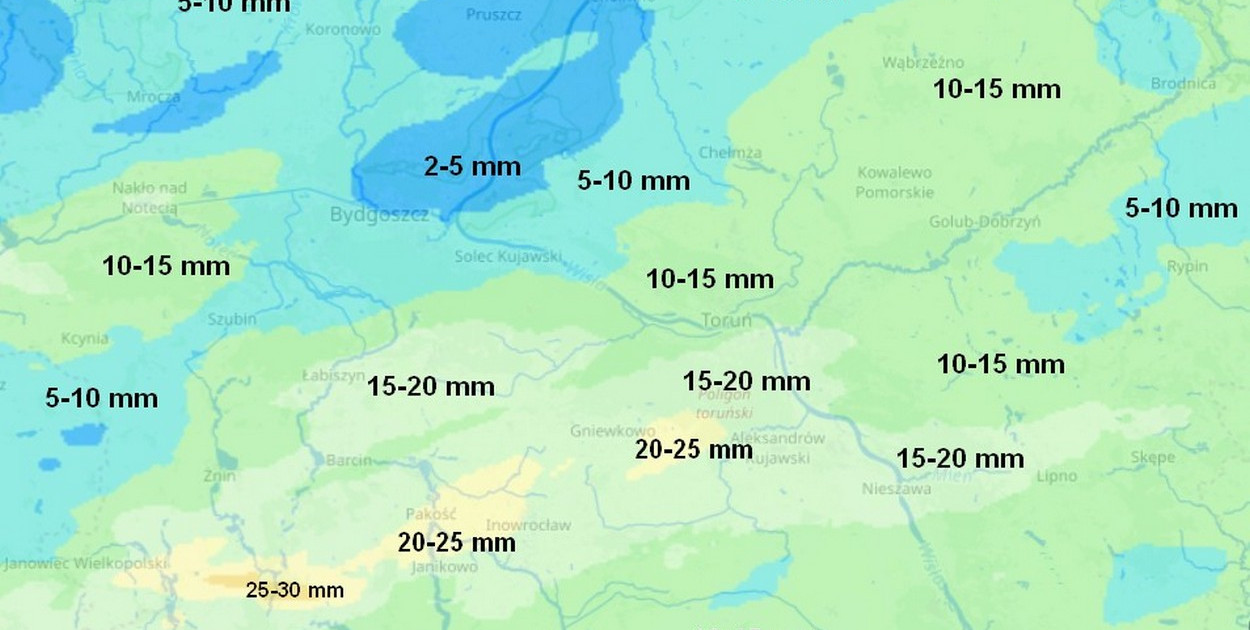  Suma opadów atmosferycznych - noc z czw/pt i piątek IMGW-PIB