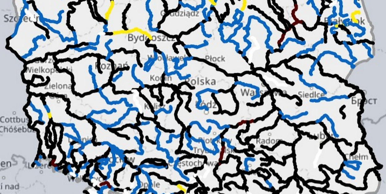 Źródło mapy stanu wody w rzekach IMGW-PIB (https://hydro.imgw.pl)