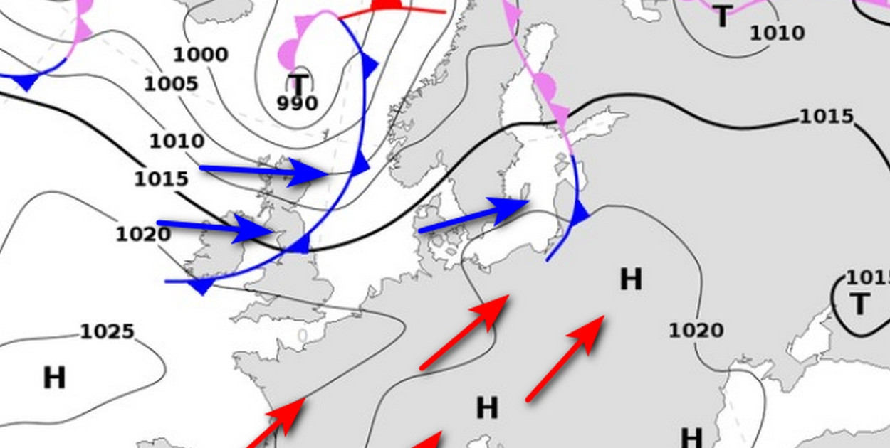 Sobotnia mapa synoptyczna (https://www.wetterzentrale.de/)