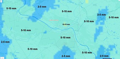 Poniedziałek / wtorek (11/12.05) - suma opadów w Toruniu i regionie