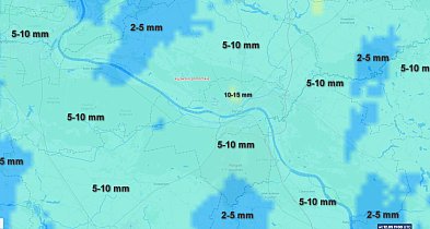 Poniedziałek / wtorek (11/12.05) - suma opadów w Toruniu i regionie