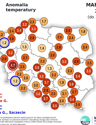 Marzec (do 10 dnia) cieplejszy od normy i bardzo suchy.