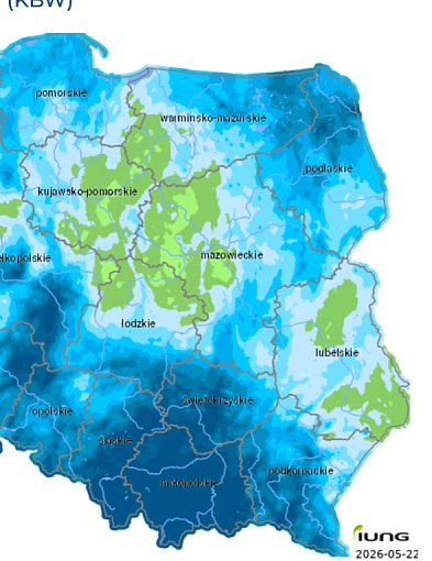 Klimatyczny Bilans Wodny - spory deficyt wody w glebie