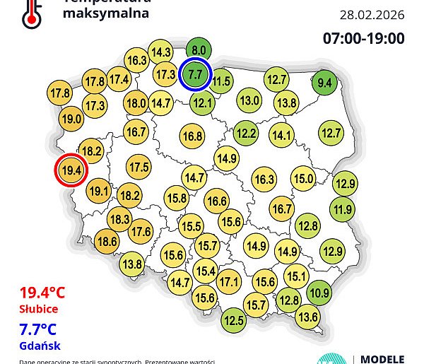 Sobota z prawie rekordową temperaturą maksymalną...