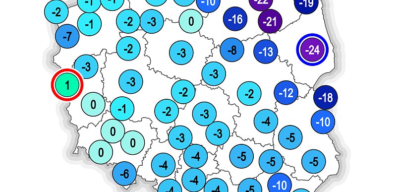 Na północnym wschodzie Polski temperatura spadła do -15/-20 st.!
