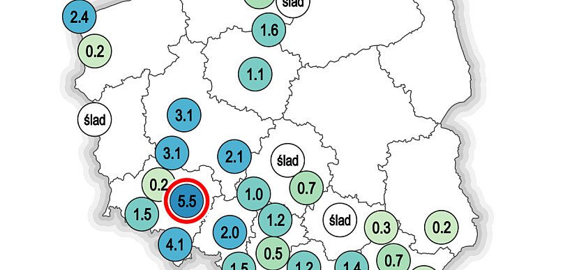 Niewielkie opady za ostatnią dobę (sobota - noc z soboty na niedzielę)