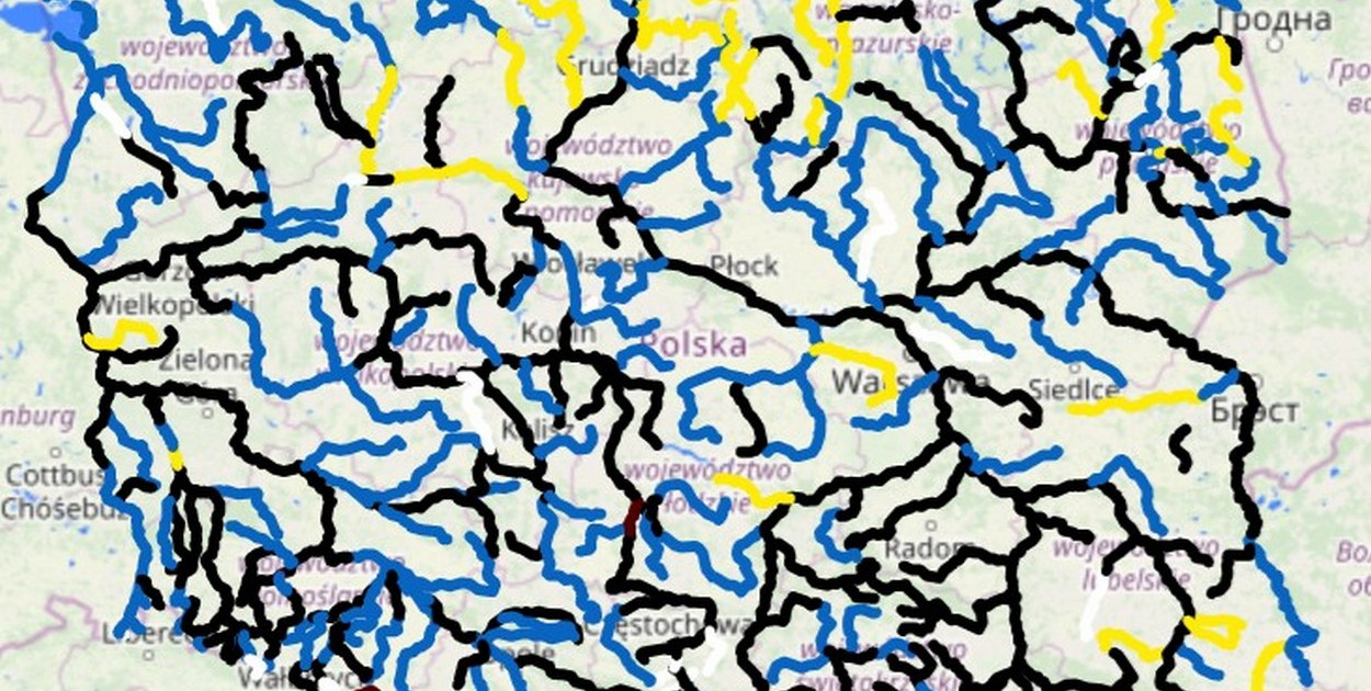 Stan wody na rzekach 19.07.2025 https://hydro.imgw.pl/ (IMGW-PIB)