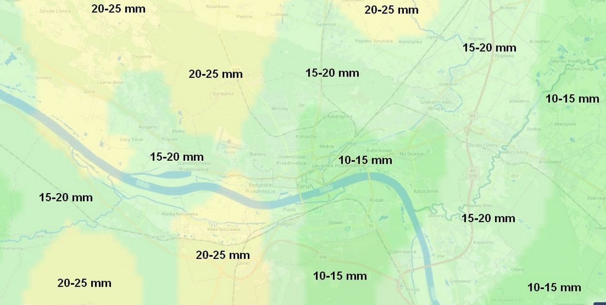 Suma opadów atmosferycznych w Toruniu i okolicach - https://hydro.imgw.pl/