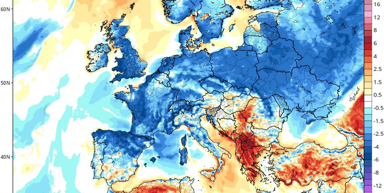 Anomalia średniej temperatury powietrza w czwartek - https://www.tropicaltidbits.com/