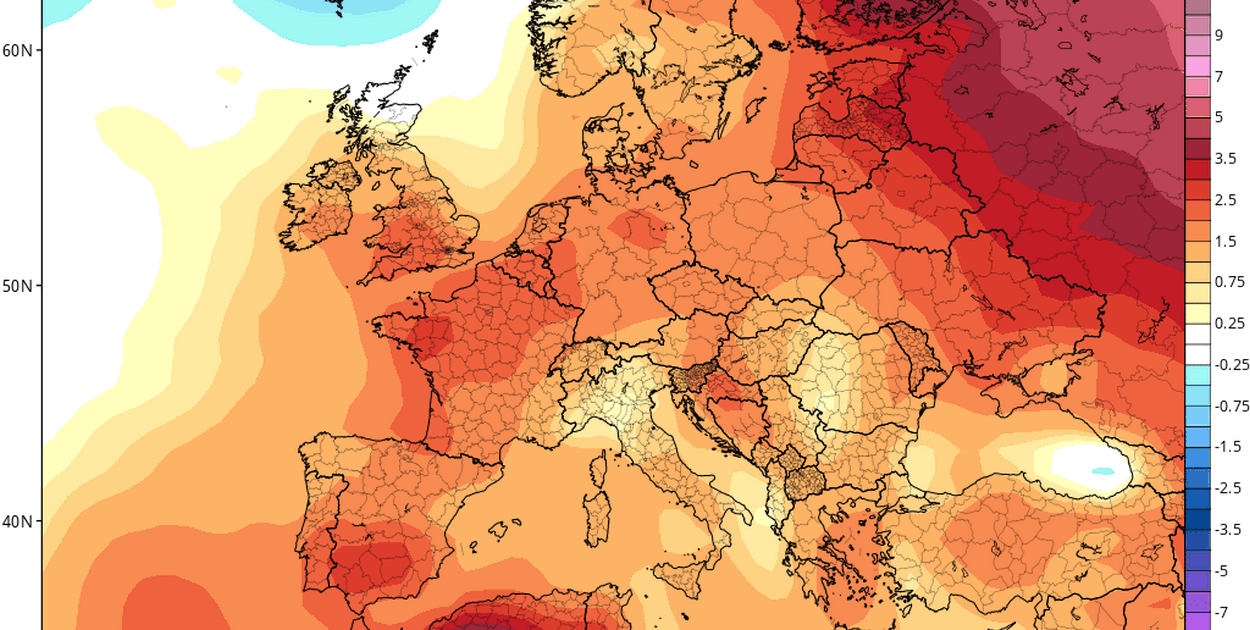 Anomalia temperatury powietrza do 2 listopada 2025 r. (https://www.tropicaltidbits.com/)