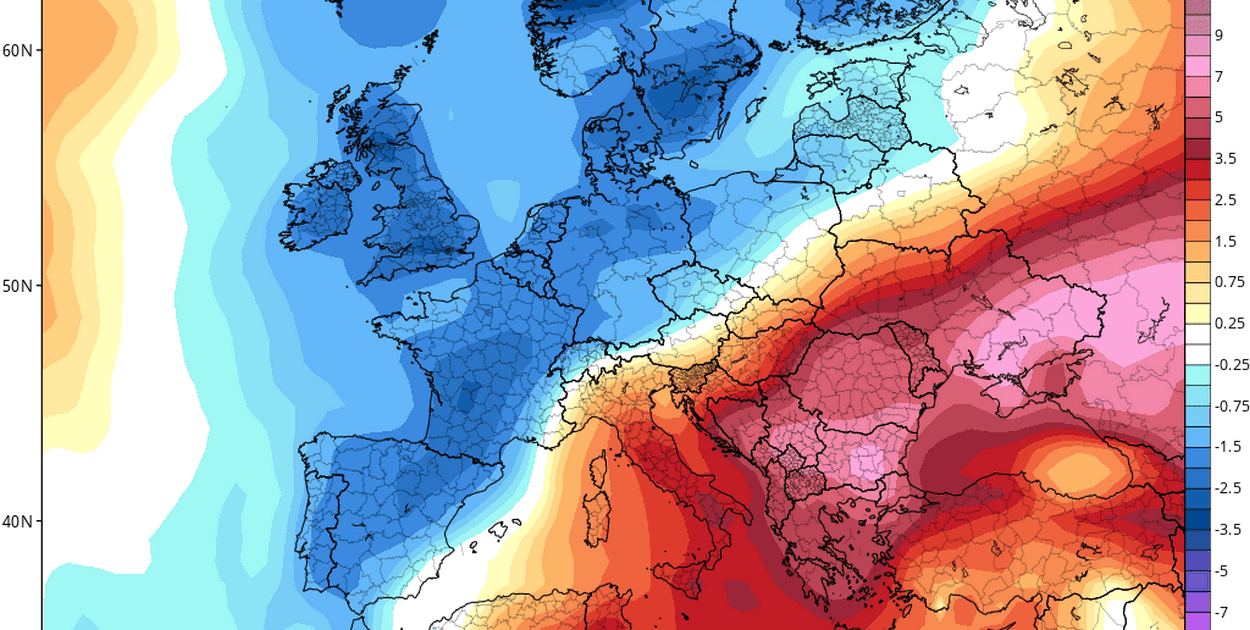 Mapa anomalii temperatury powietrza w okresie od 16 do 23 listopada - https://www.tropicaltidbits.com