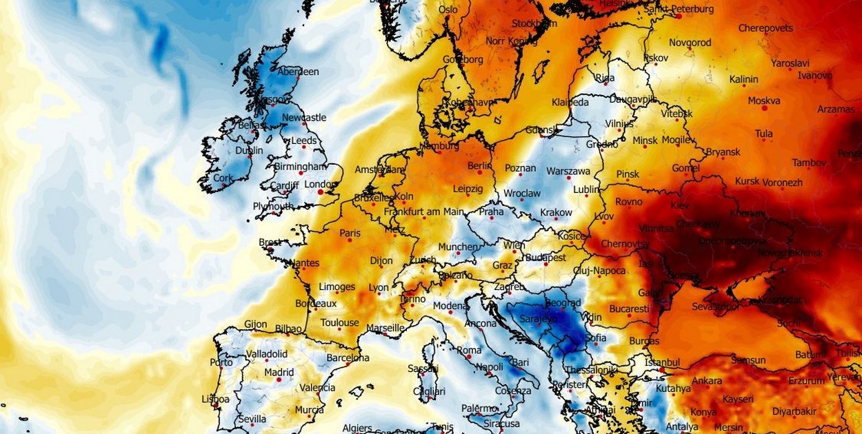 Anomalia temperatury powietrza w sobotę w południe