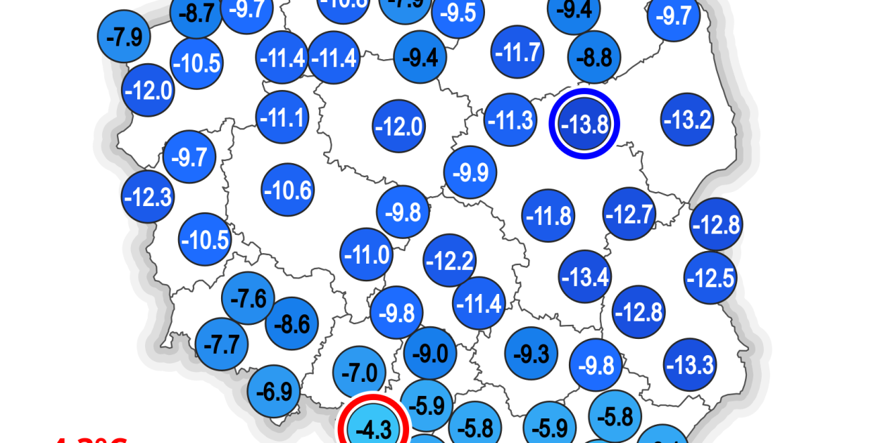 Temperatura minimalna 25 grudnia 2025 r. - IMGW-PIB