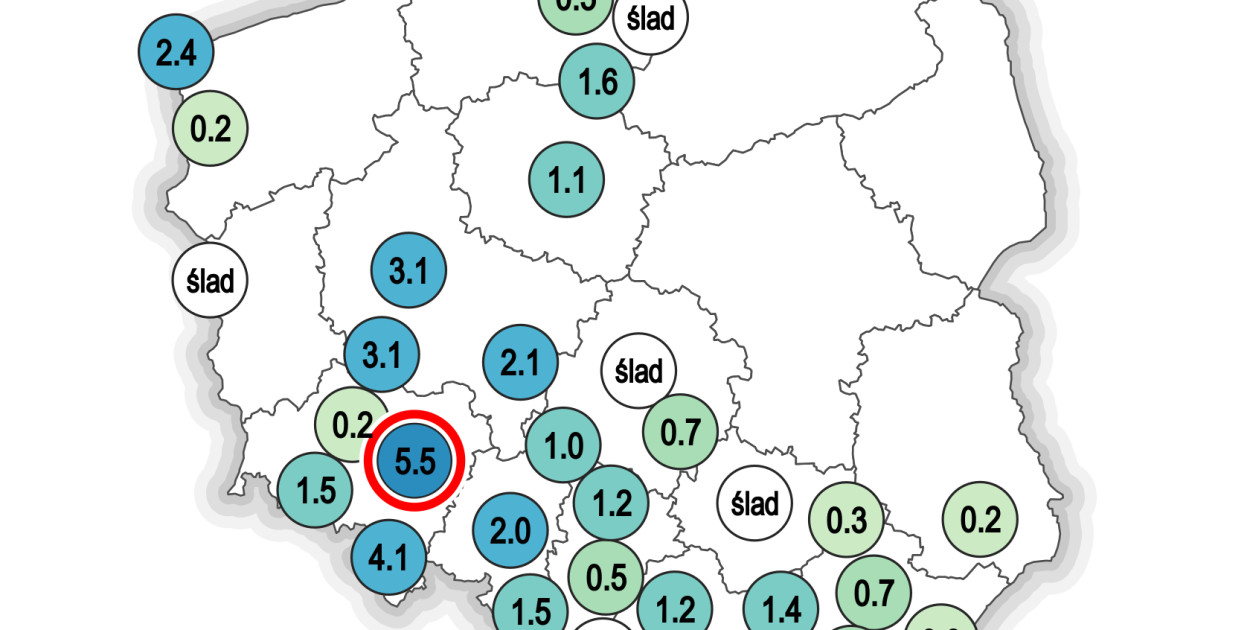 Niewielkie opady za ostatnią dobę (sobota - noc z soboty na niedzielę)
